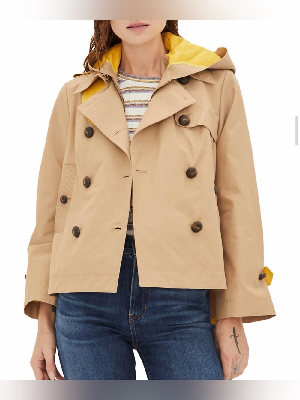 Timberland Waterproof Cropped Double-Breasted Trench Rain Jacket